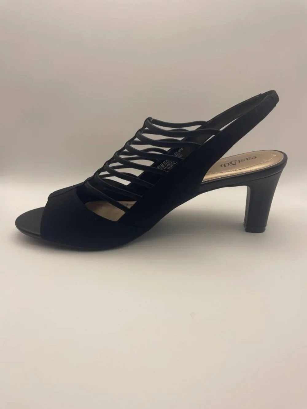 East 5th EF Neville Black Slingback Caged Peep Toe Heels - Classic Office Siren